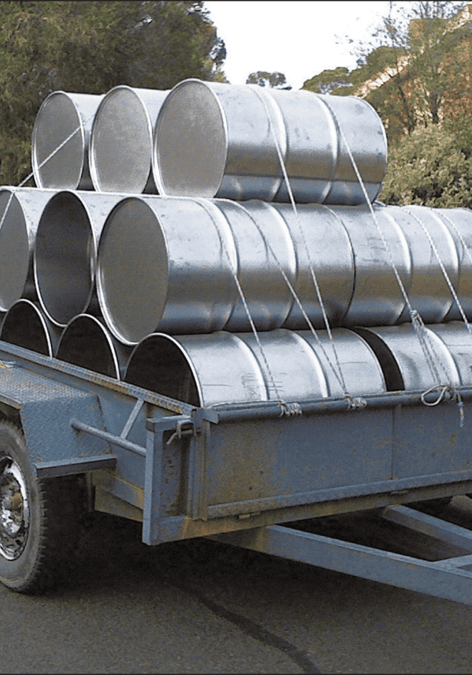 Raw 44-gallon drums in 2009, before their conversion to steelpans.