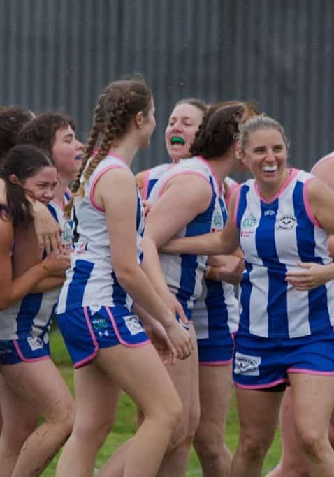 Thornton-Eildon celebrate their first goal of the season