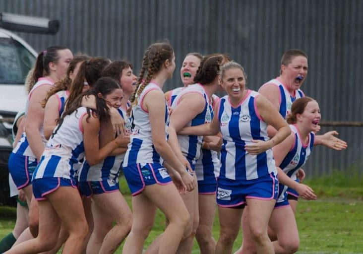 Thornton-Eildon celebrate their first goal of the season