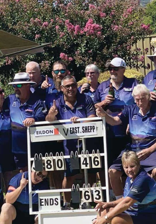 Eildon bowlers from the Tuesday pennant. Back row: Ian Layfield, Craig Parker, Marie Cossie, Jim Wheelhouse and Ian Uthenwoldt. Middle row: Maureen Aked, Ray Holt, Barry Elliott, Rod McGowan and Graeme Barber. Front row: Rick Sproles, Gale George and Lynn Cain-Barber.