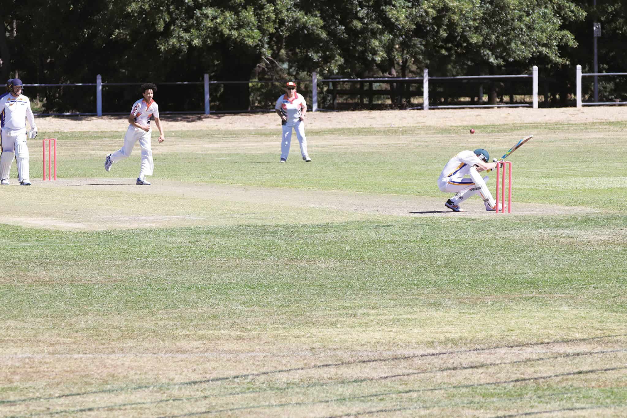 Nathan H puts another batter on his backside with his searing pace.